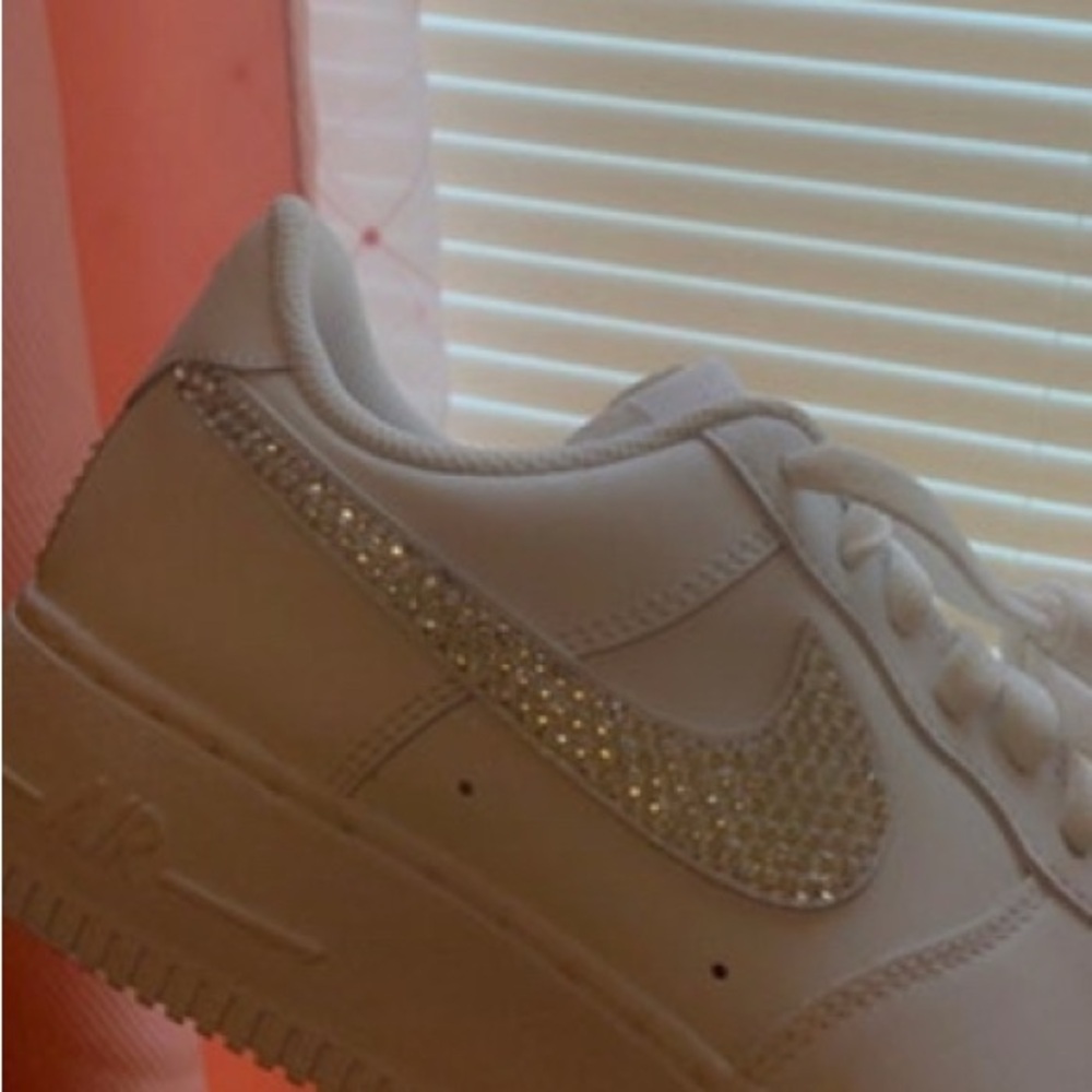 Nike Women's White Sneakers with Glittering Silver Swoosh